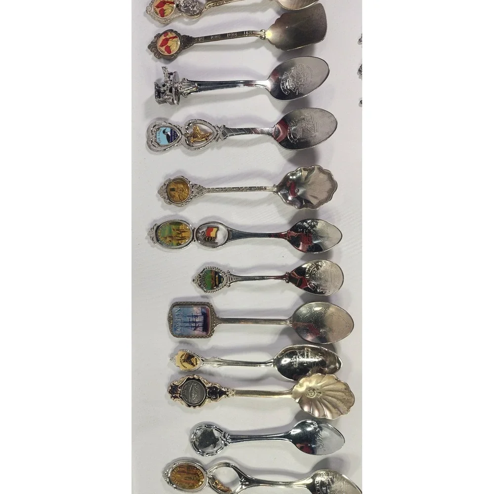 Vintage Souvenir Spoon Lot of 40+ Travel Destinations Silver Tone Pewter